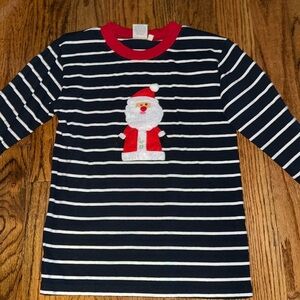 Luigi kids Santa appliquéd navy and white striped shirt size 10 NWOT
